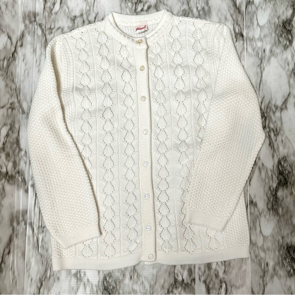 Cottagecore Coastal Grandma Womens Sz L White Button Up Cardigan Vintage Staple - Picture 1 of 10